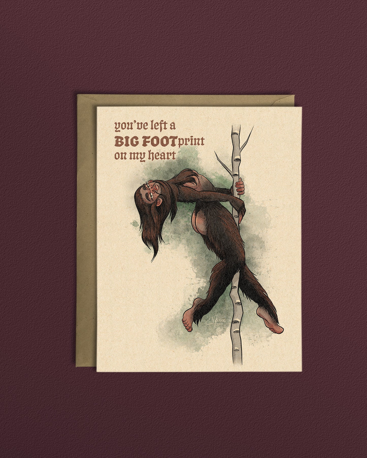 Sasquatch Big Footprint On My Heart Greeting Card