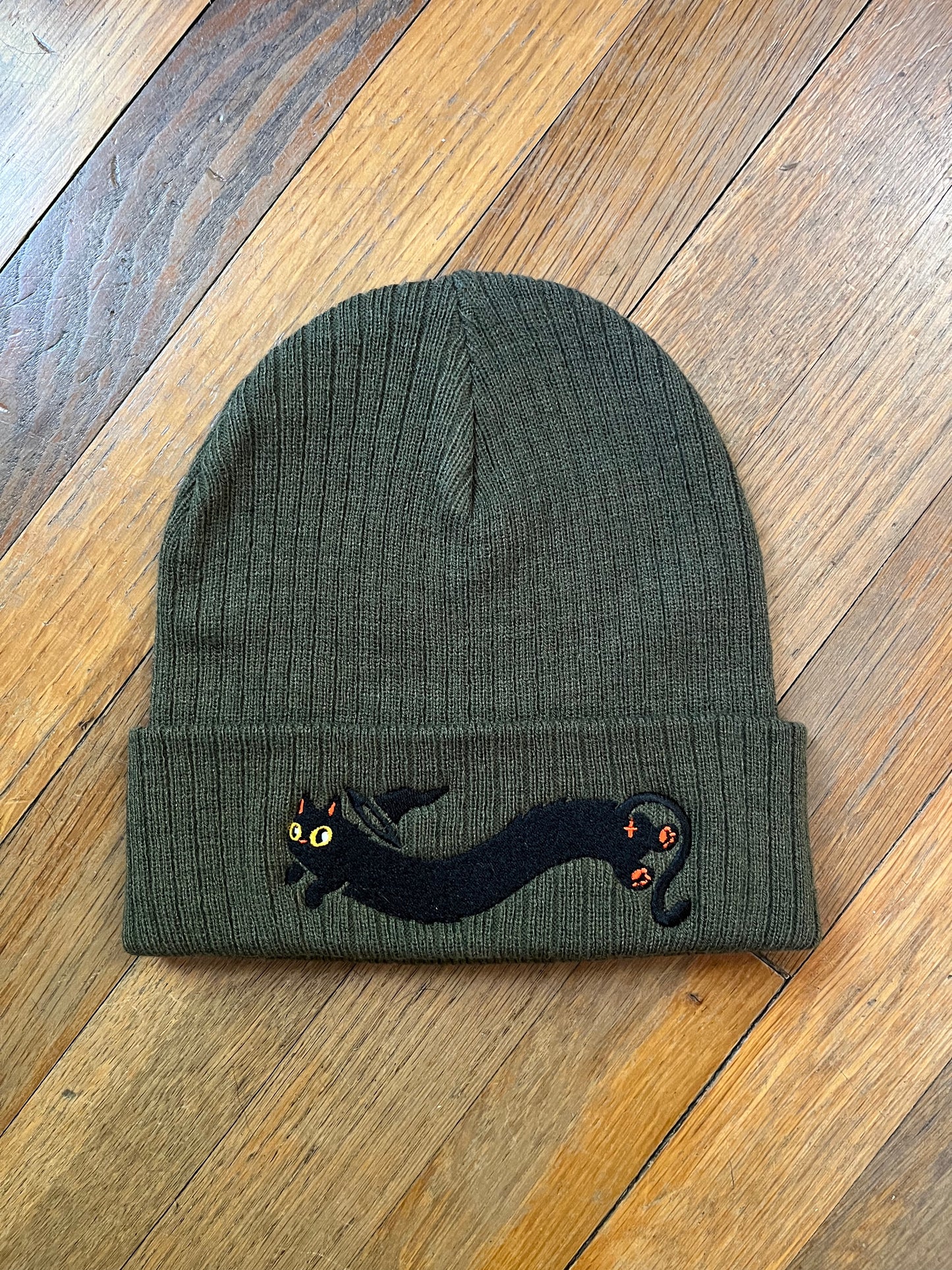 Black Cat Ribbed Knit Beanie