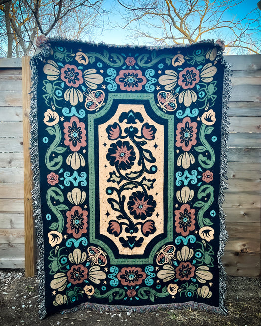 Colorful Witches' Garden Woven Throw Blanket