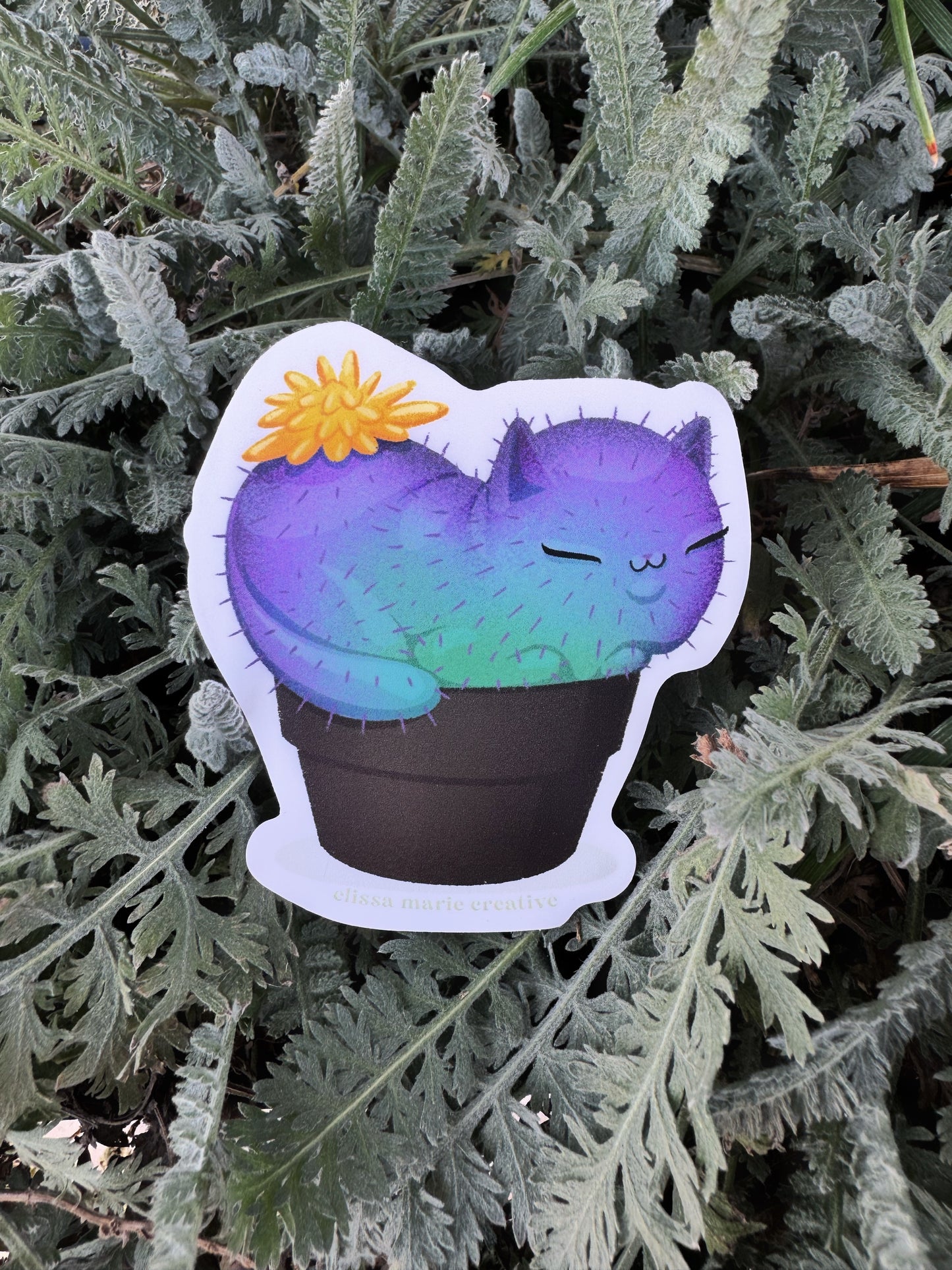 Prickly Purr Catcus Sticker: Yellow