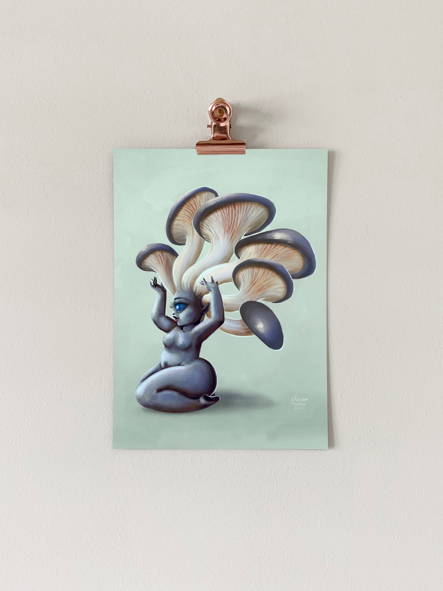Blue Oyster Shroom Babe Art Print