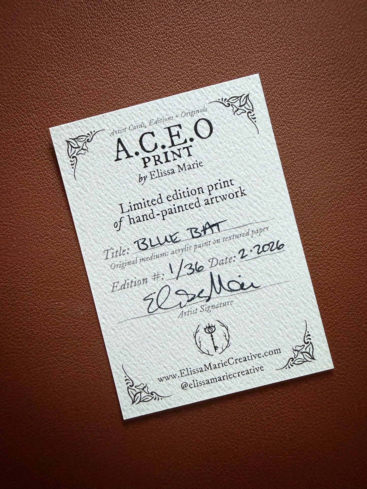 Blue Bat Limited Edition ACEO Mini Art Print
