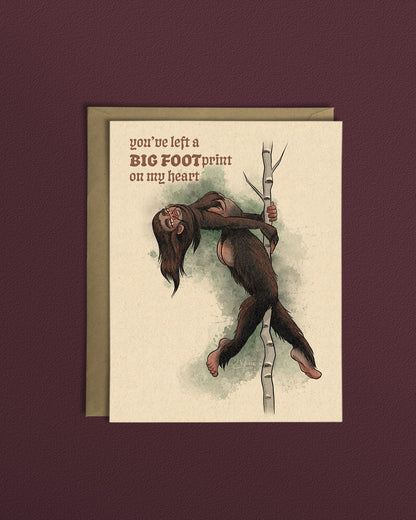 Sasquatch Big Footprint On My Heart Greeting Card