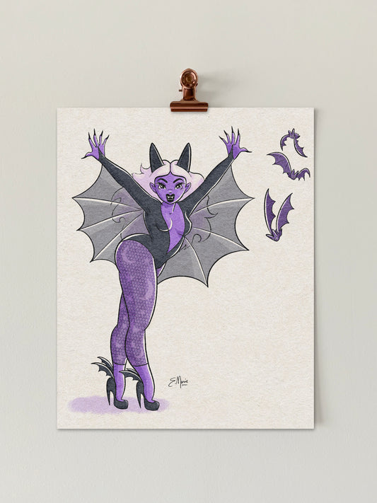 Bat Pinup Ghoul Art Print