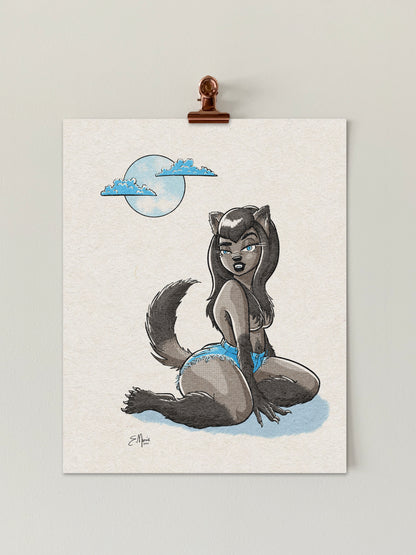 Werewolf Pinup Ghoul Art Print