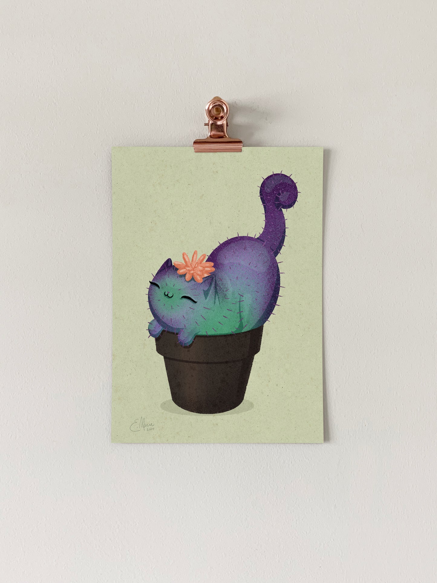 Peach Prickly Purr Catcus Art Print | cactus | succulents