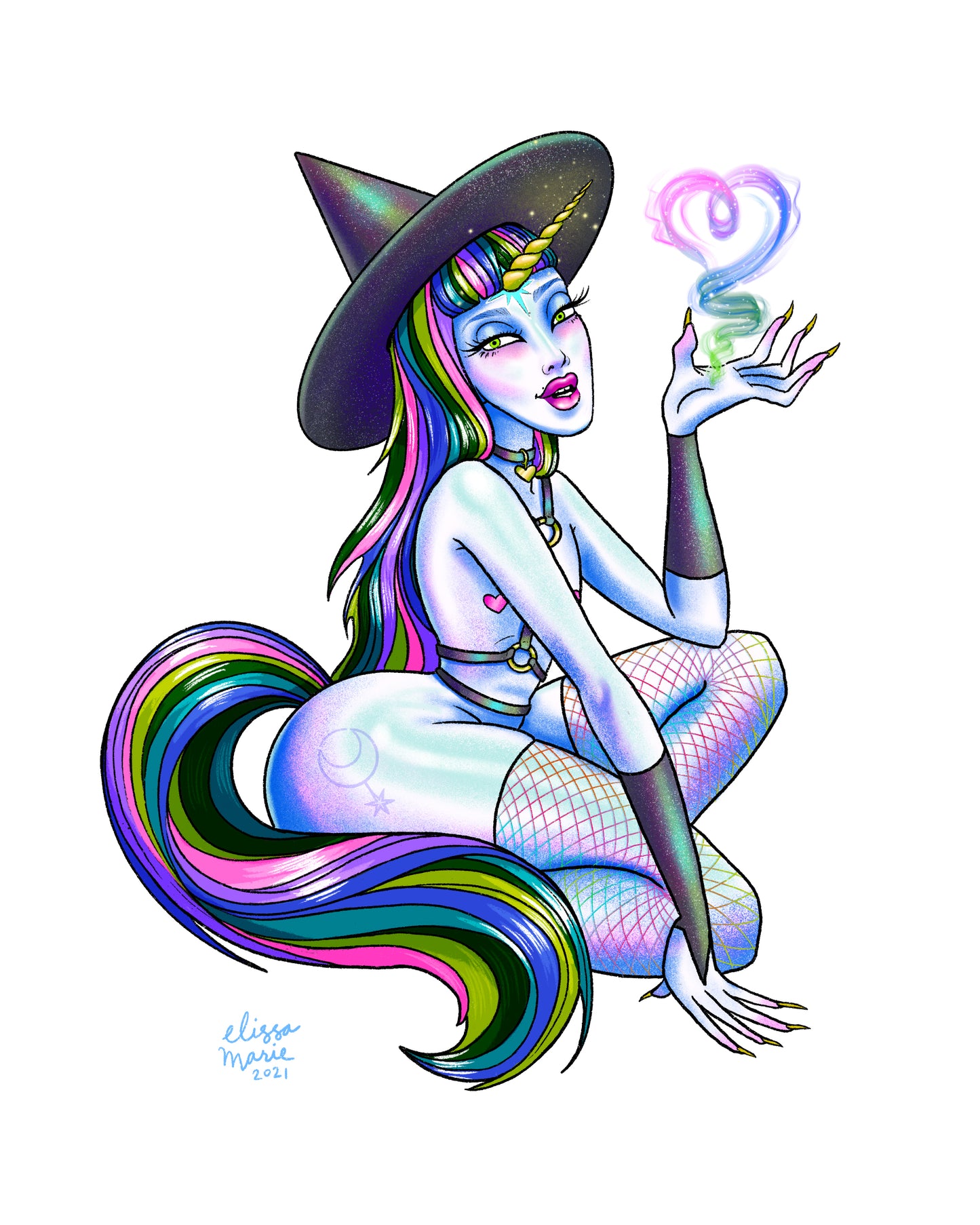 Rainbow Unicorn Witch Art Print