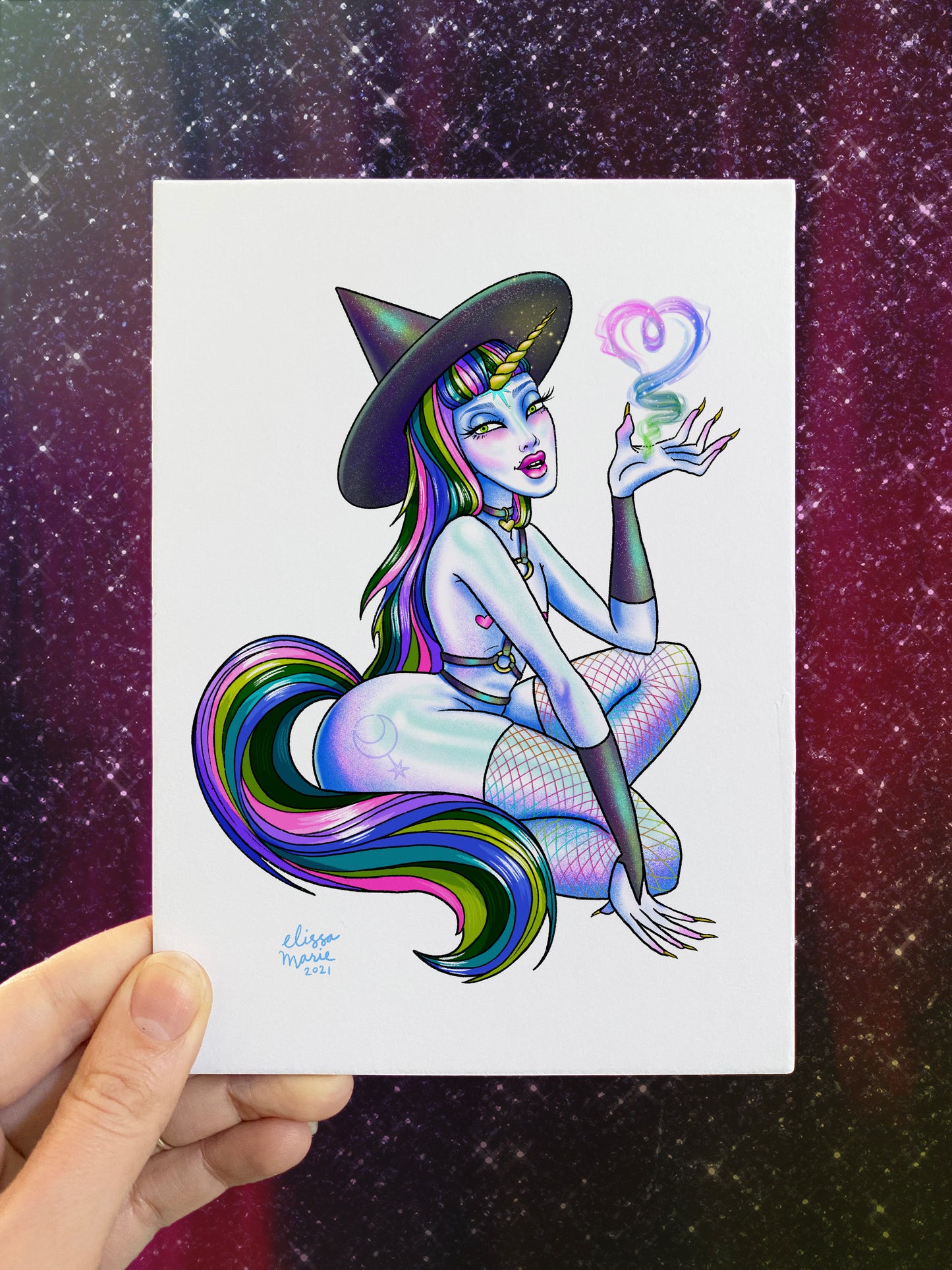 Rainbow Unicorn Witch Art Print