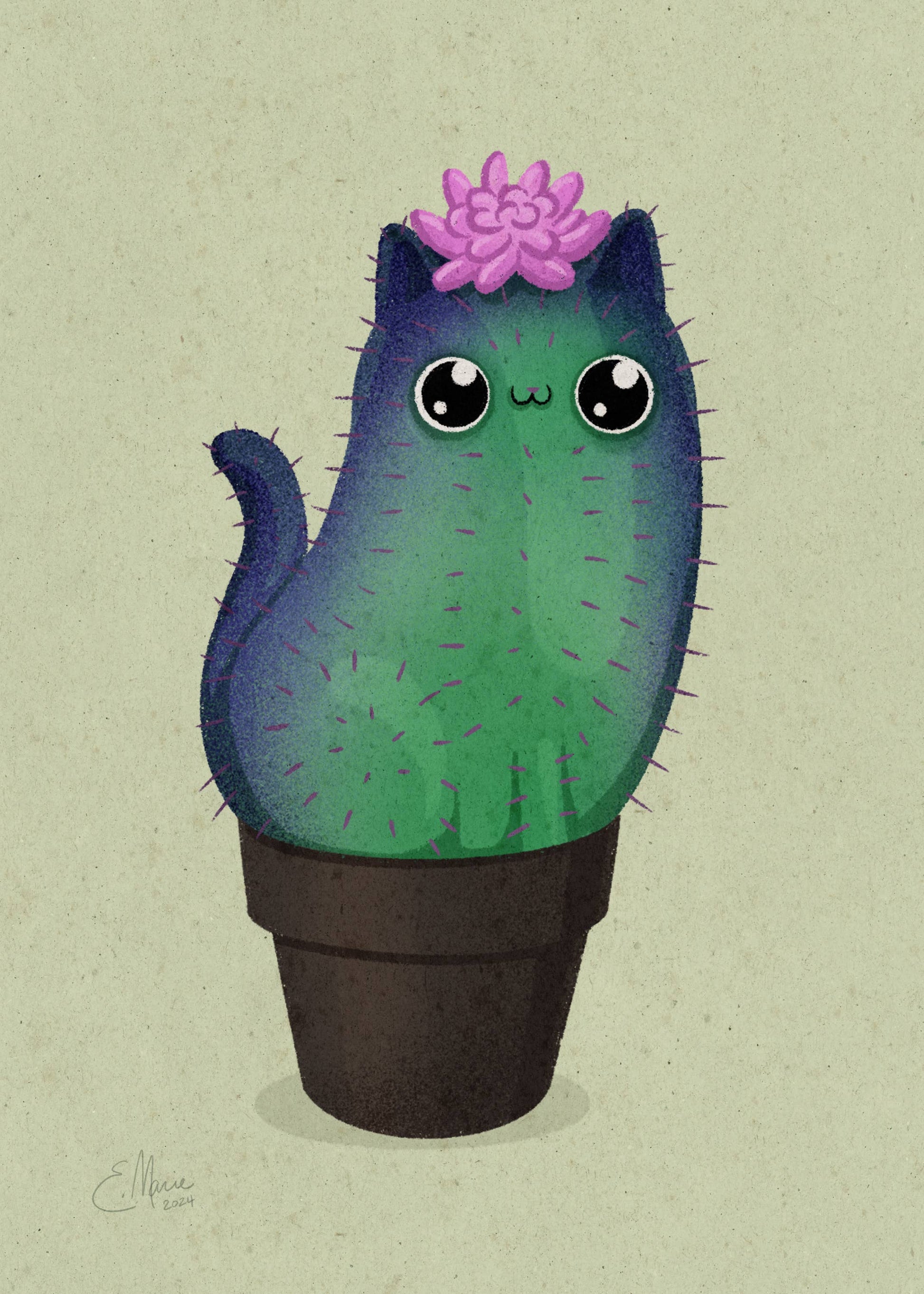 cactus succulent art Fuchsia Prickly Purr Catcus Art Print | cactus