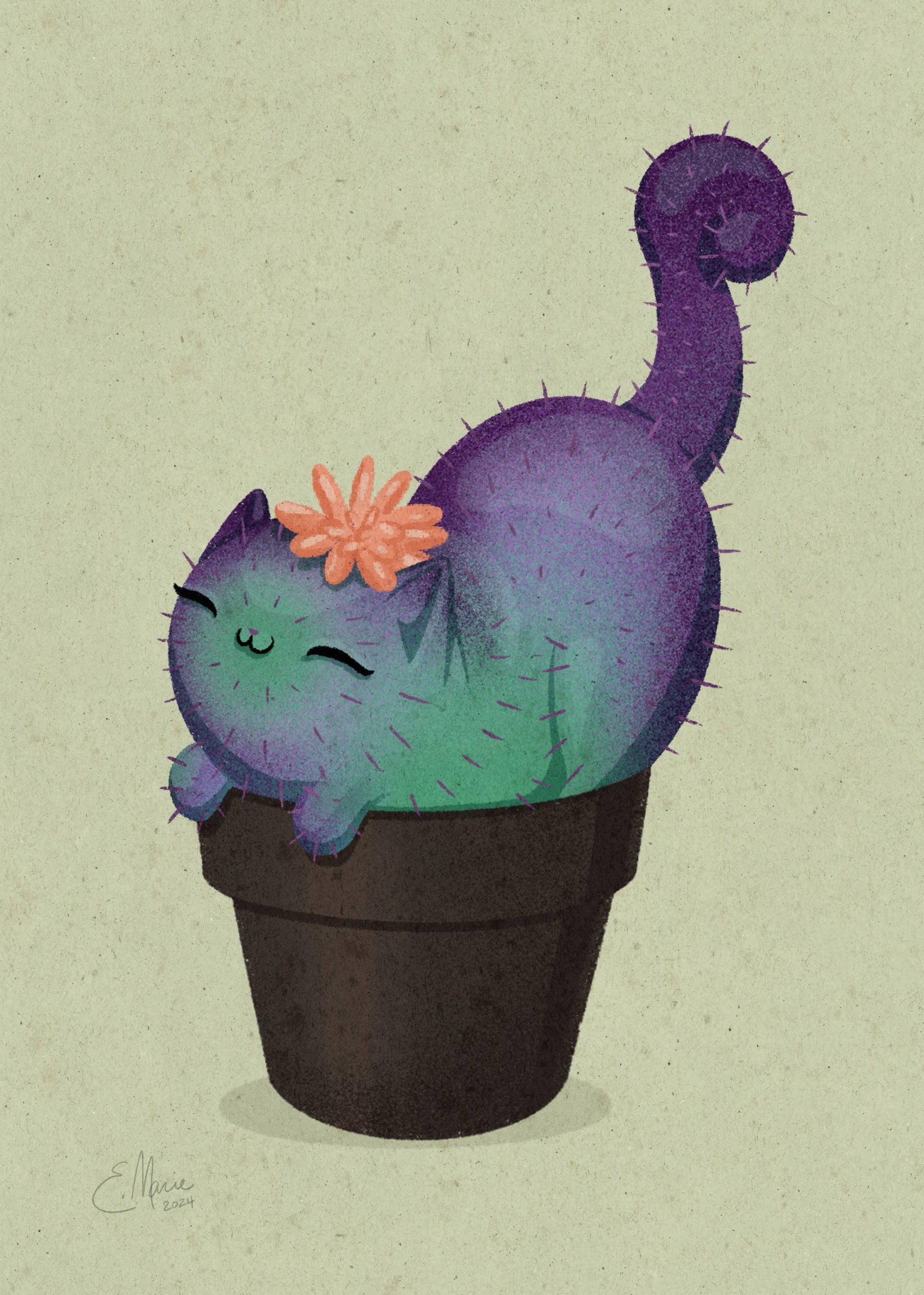 prickly pear cactus cats Peach Prickly Purr Catcus Art Print | cactus